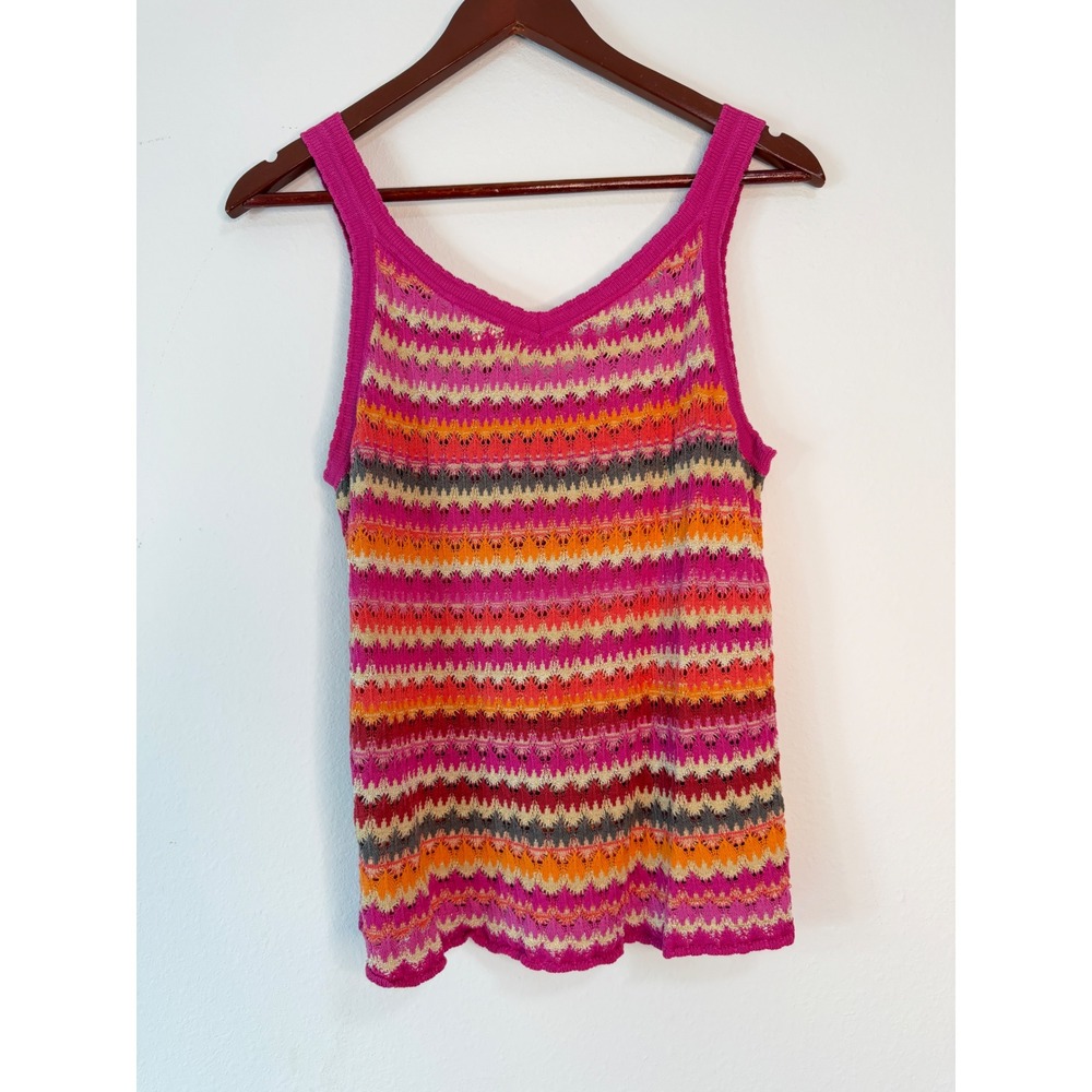 Vintage Y2K Sigrid Olsen Colorful Chevron Knit Tank Top Womens L Silk Blend Boho - Picture 2 of 8